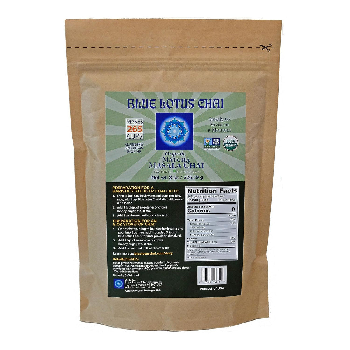 Blue Lotus Chai - Rooibos Flavor Masala Chai - Makes 65 Cups - 2 Ounce Masala Spiced Chai Powder with Organic Spices - Instant Indian Tea No Steeping - No Gluten