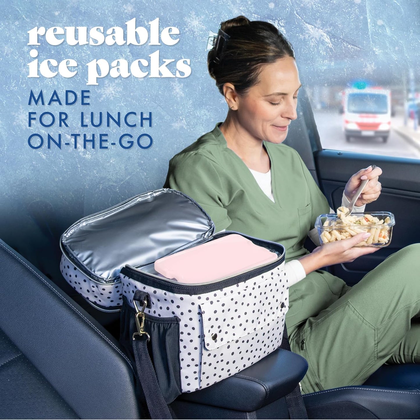 Cool Coolers by Fit & Fresh 4 Pack XL Slim Ice Packs, Quick Freeze Space Saving Reusable Ice Packs for Lunch Boxes or Coolers