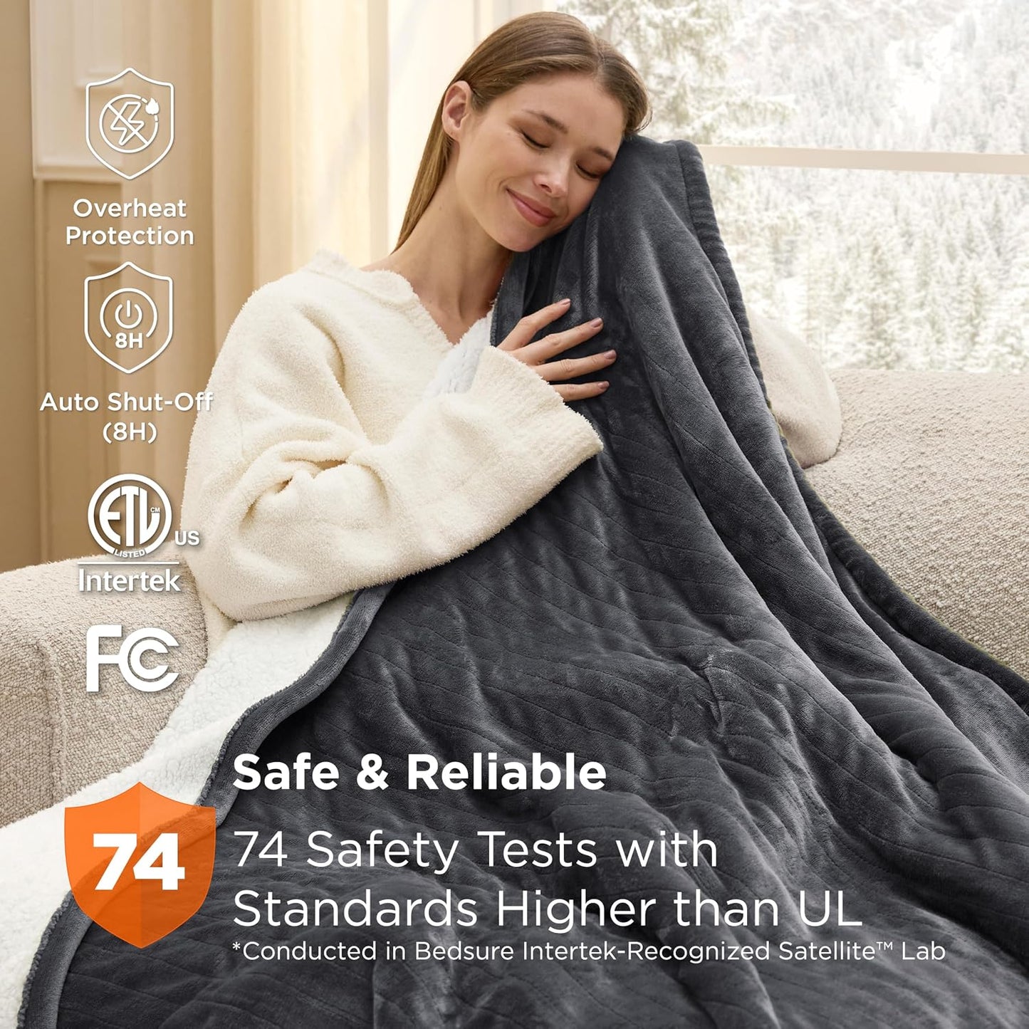 Bedsure Heated Blanket Throw Blanket with Preheat Function - Fast Heating Electric Blanket, Soft Flannel Throw with 6 Time Settings(Up to 10H), 6 Heating Settings, Gifts for Grandma (50"x60", Cream)