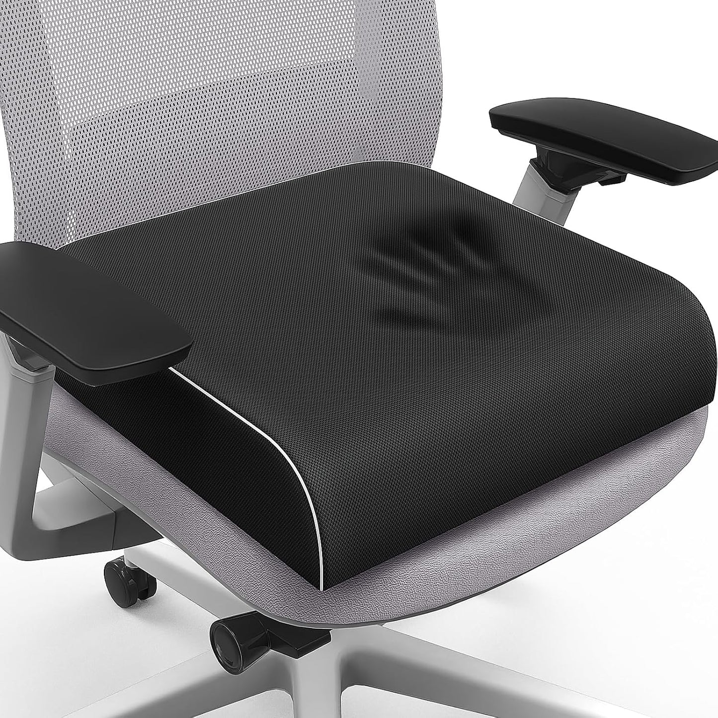 SweetSlubr Seat Cushion for Tailbone Pain Relief, Office Chair Cushion, Chair Pad, Memory Foam Large Cushion with Non-Slip Cover for Soft Support at Office Chair, Car Seat, Airplane, Black/Large