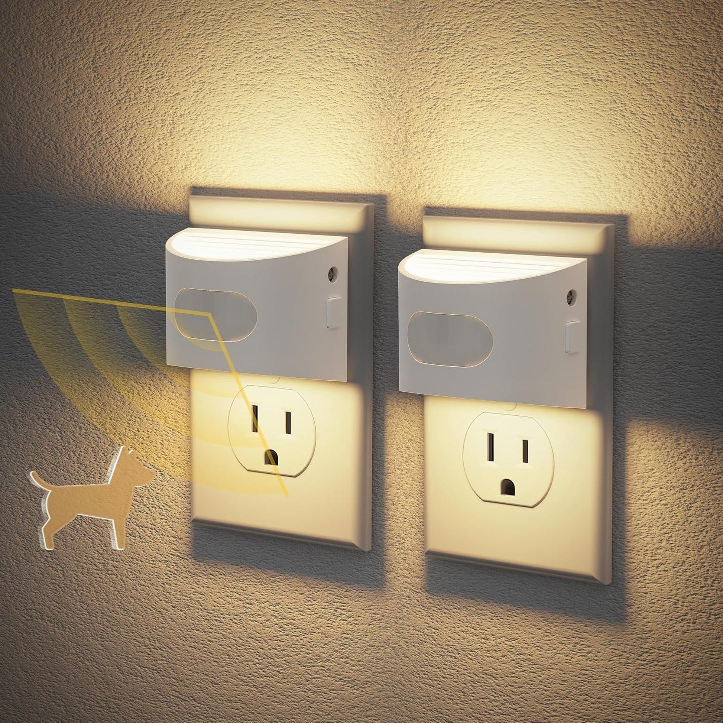 JandCase Night Light, Modern Night Lights Plug into Wall,2 Pack Dusk to Dawn Sensor Nightlight, Amber Brightness Adjustable Nightlight for Kids Bathroom Hallway Kitchen Bedroom Decor
