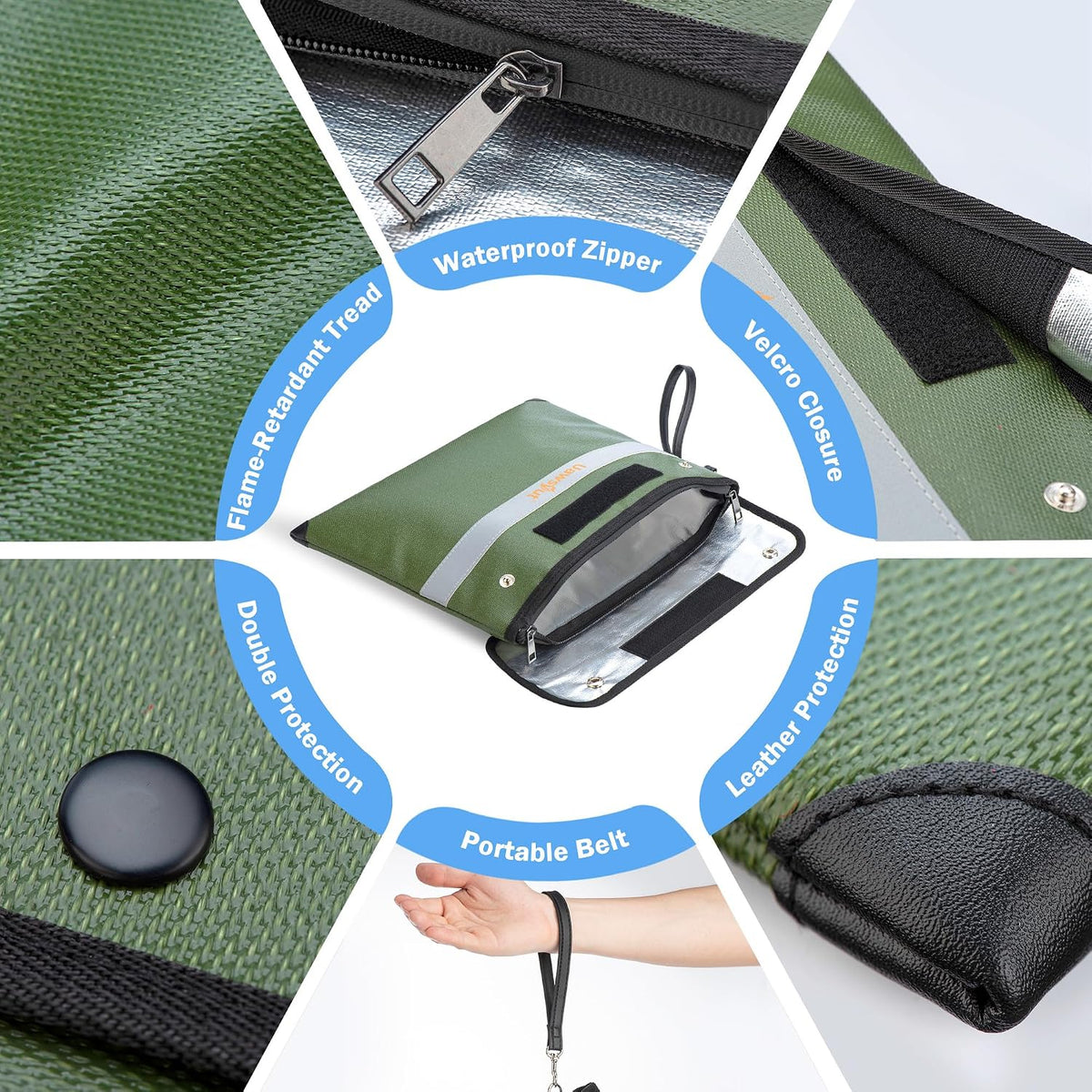 Fireproof Document Bag - 6200°F Important Document Bags with Zipper, Water Resistant Fire Proof Money Bags for Cash, Cell Phone, Tablet, Credit Card,Passport and Valuables (14.2"x11.2", Black)