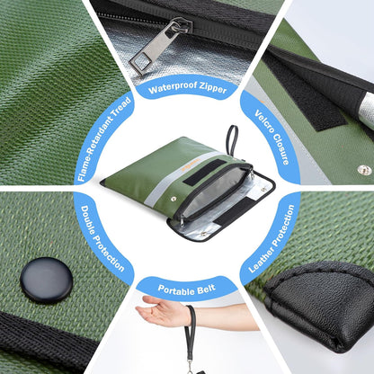 Fireproof Document Bag - 6200°F Important Document Bags with Zipper, Water Resistant Fire Proof Money Bags for Cash, Cell Phone, Tablet, Credit Card,Passport and Valuables (14.2"x11.2", Black)