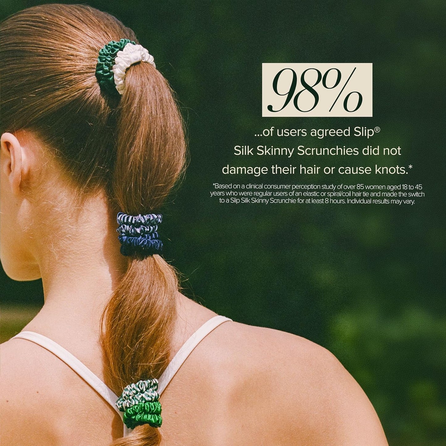 Slip Silk Hair Ties — Skinny Silk Black Scrunchies, No Damage, No Crease, Anti-Breakage |100% Mulberry Silk | All Hair Types | Made with Proprietary Slipsilk™ | Set of 4