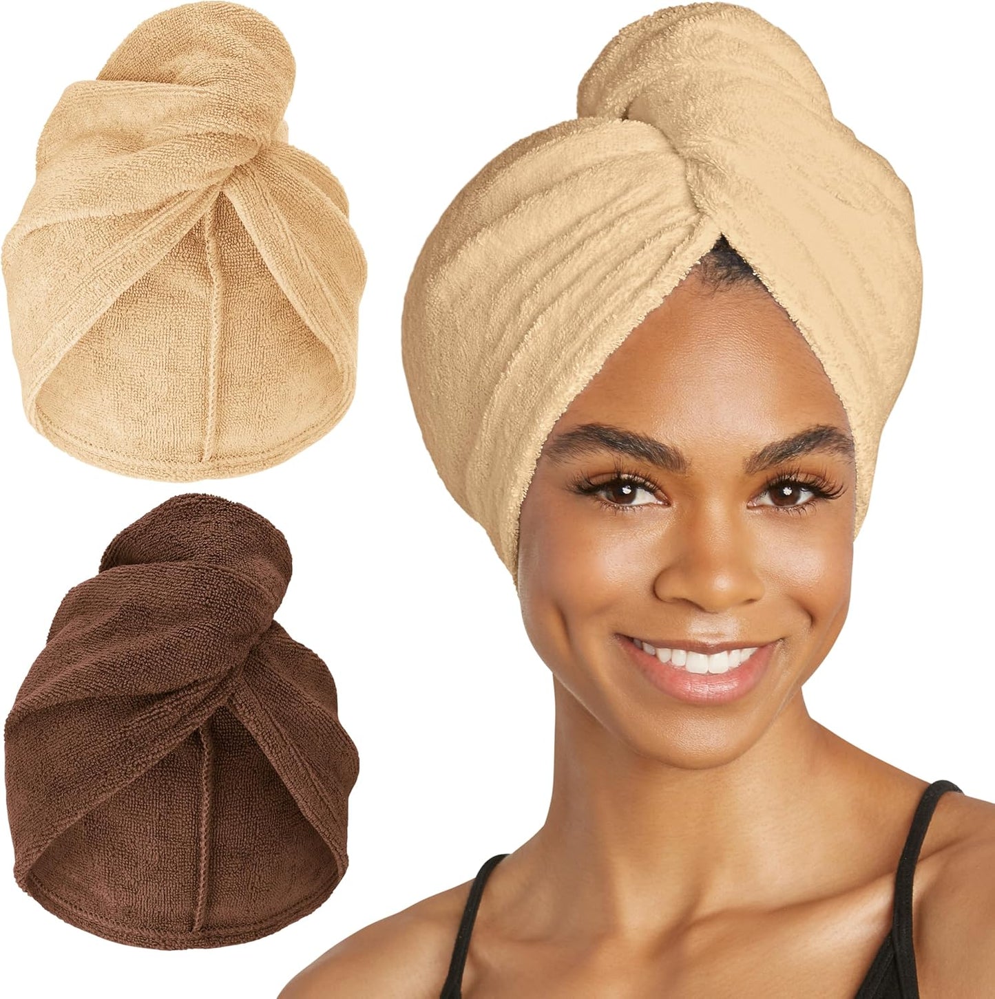 Turbie Twist 2-Pack Microfiber Hair Towel for Beauty, Travel, Gifting - Hair Wrap Turban for Straight, Wavy & Curly Hair - Premium Personal Care - Dark Purple & Light Purple