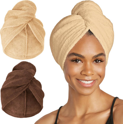 Turbie Twist 2-Pack Microfiber Hair Towel for Beauty, Travel, Gifting - Hair Wrap Turban for Straight, Wavy & Curly Hair - Premium Personal Care - Dark Purple & Light Purple