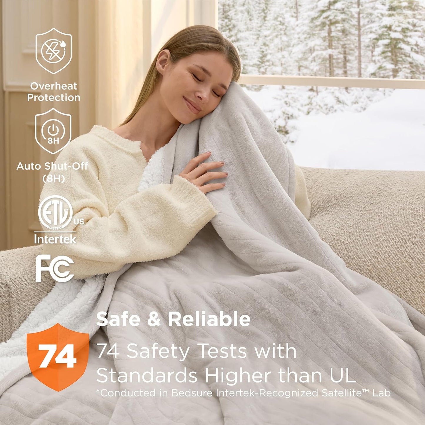 Bedsure Heated Blanket Throw Blanket with Preheat Function - Fast Heating Electric Blanket, Soft Flannel Throw with 6 Time Settings(Up to 10H), 6 Heating Settings, Gifts for Grandma (50"x60", Cream)