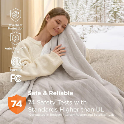 Bedsure Heated Blanket Throw Blanket with Preheat Function - Fast Heating Electric Blanket, Soft Flannel Throw with 6 Time Settings(Up to 10H), 6 Heating Settings, Gifts for Grandma (50"x60", Cream)