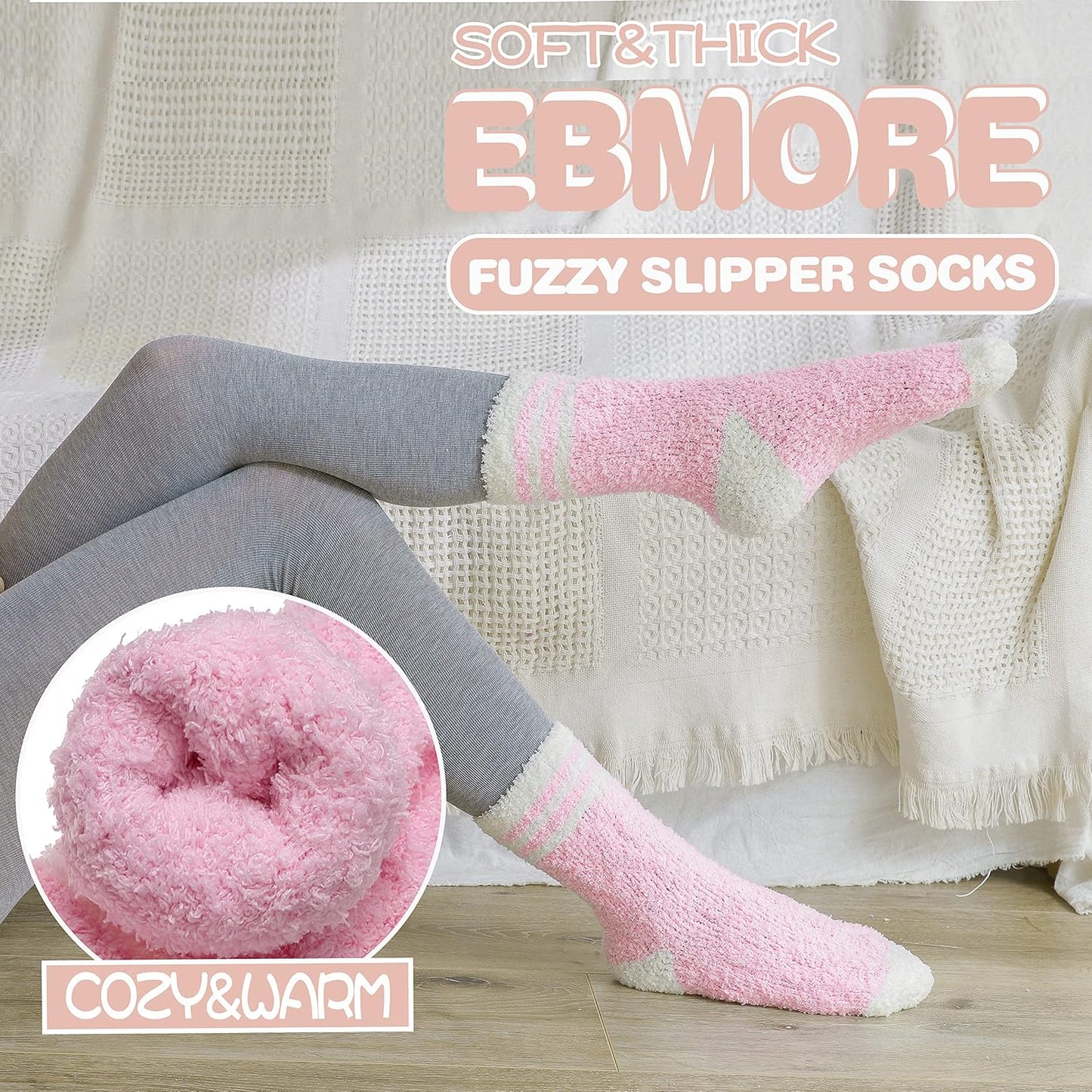 EBMORE Womens Fuzzy Socks Slipper Fluffy Cozy Comfy Cabin Plush Warm Winter Sleep Home Soft Socks