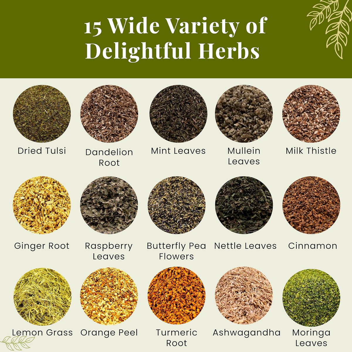 Assorted Loose Leaf Tea, 15 Herbal Teas, Up to 900 Servings