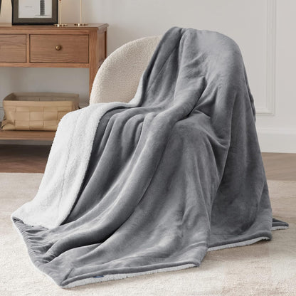 Bedsure GentleSoft Sherpa Fleece Throw Blanket for Couch, Non-Heated, Thick & Warm Cozy Blanket for Winter, Soft Fuzzy Plush Throw Gifts for Women and Men, Grey, 50x60 Inches