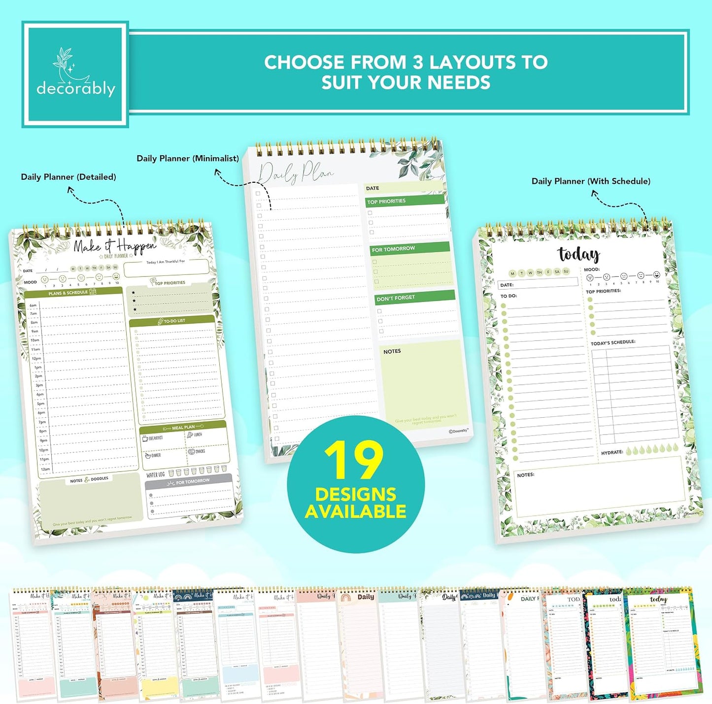 Decorably 52 Sheets Boho Undated Daily to Do List Notepad, 6.5x10in Spring-Bound Planner Pad, Easy Tear-Off Design, with Priorities, Checklist, Agenda, Reminders, Notes - Home, School, Office