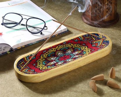 Bless-International Traditional-Handmade-Tray-Burner Wooden-Trat-Incense-Stick-Holder Ash-Catcher-Stand for-Aromatherapy-Meditation-Yoga 11x4x1.22 Inches (Wooden Tray)