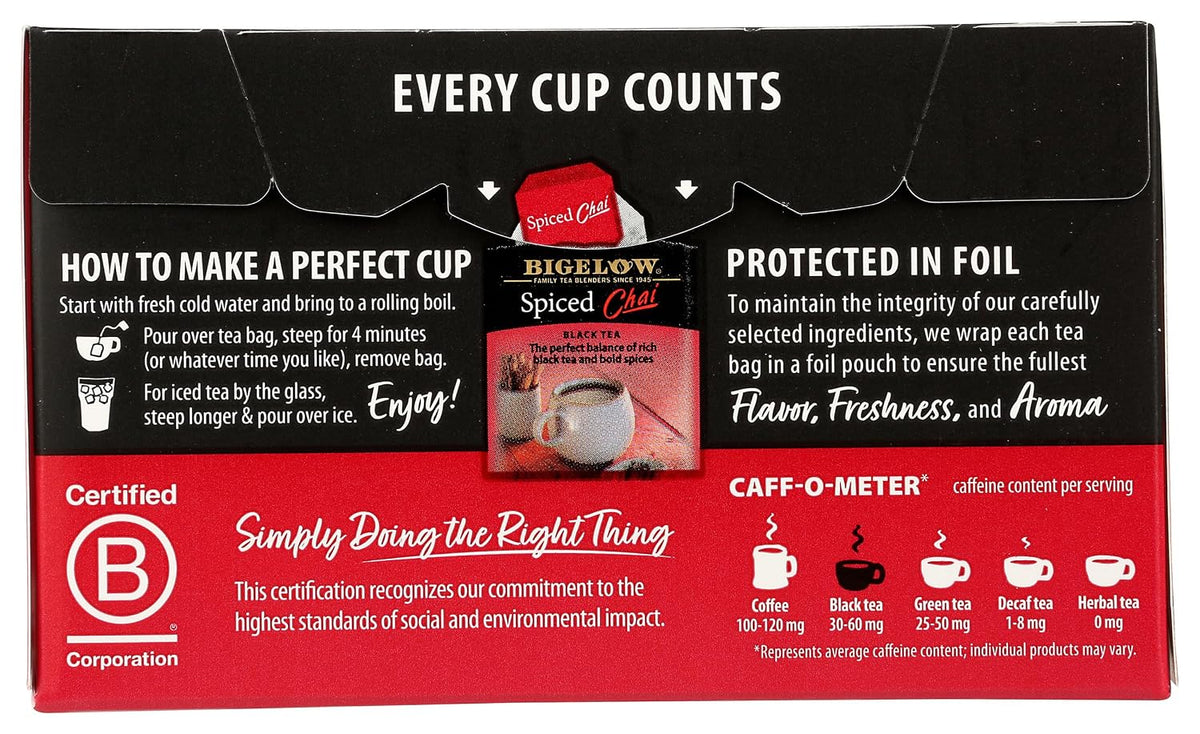 Bigelow, Spiced Chai Tea (Caffeinated), 20 Count
