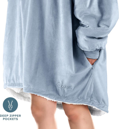 Bare Home Wearable Blanket Hoodie - Soft Plush Sherpa - Warm and Cozy - Oversized Wearable Blanket