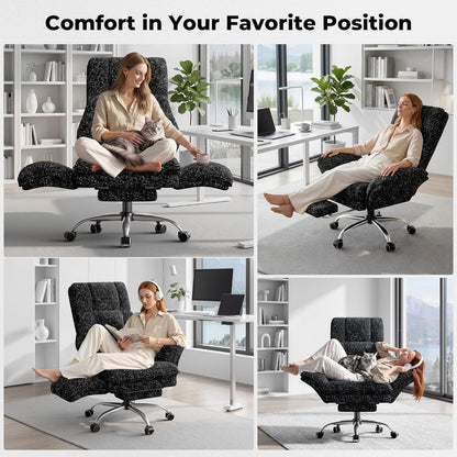 Big and Tall Office Chair, Flip Armrests for Pets & Cross Legged Sitting, Executive Ergonomic Computer Gaming Chair with Foot Rest, Teddy Fleece Wide Seat Reclining Desk Chair, White Vanity Chair