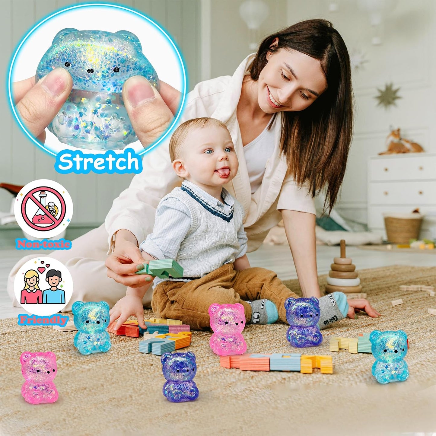 ZTATU Gummy Bear Squishy Fidget Toys (1PCS) Stress Balls for Adults Sugar Stress Ball，Sensory Toys Squishy Ball, Stress Relief Toy Squeeze Ball Party Favors for Kids, Easter Basket Stuffers