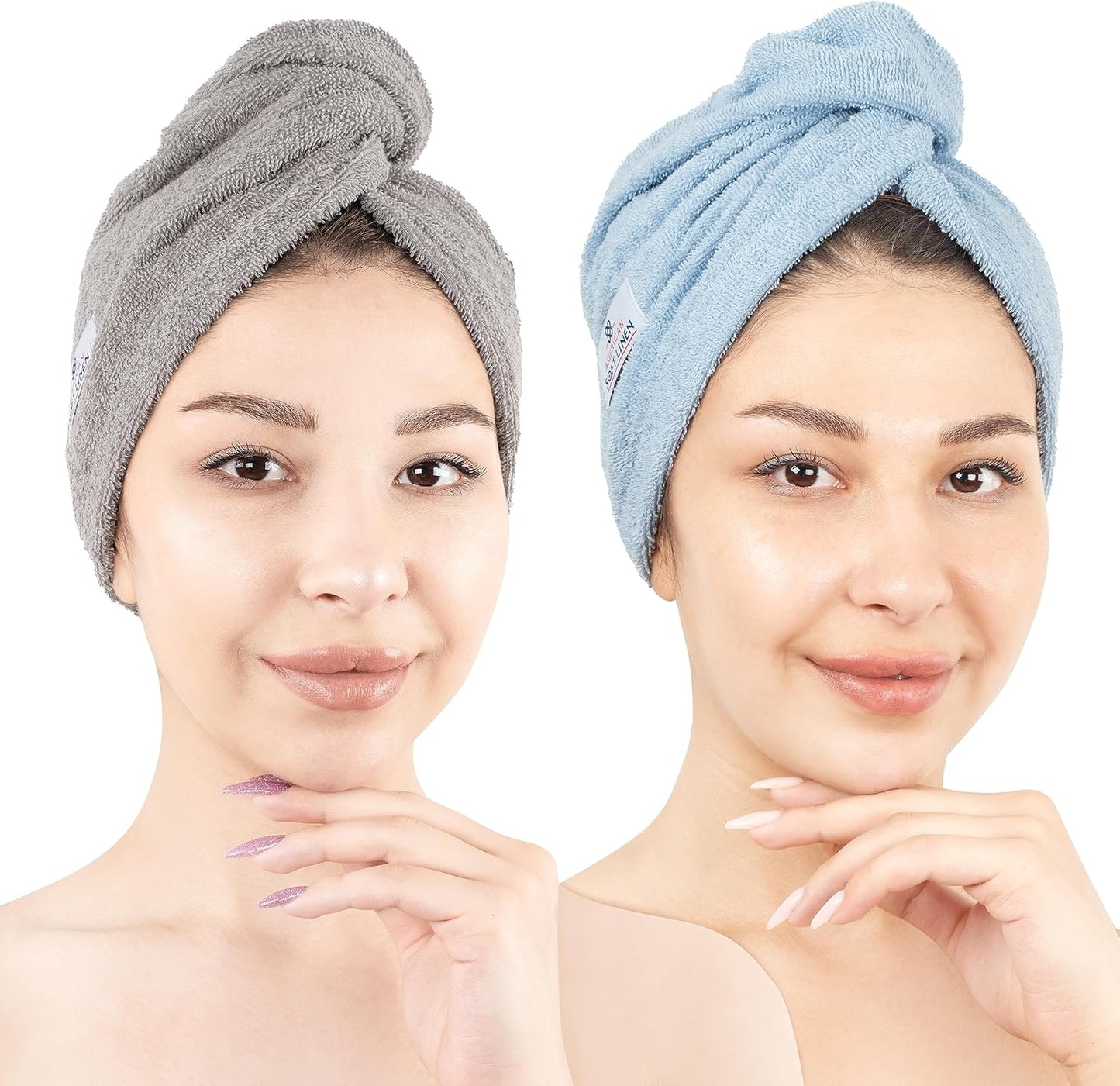American Soft Linen 100% Cotton Hair Towels for Women, Head Towel Cap, Cotton Hair Turban Towel Wrap for Long Curly Anti Frizz Hair, Soft and Absorbent Cotton Hair Towels 2 Pack, White