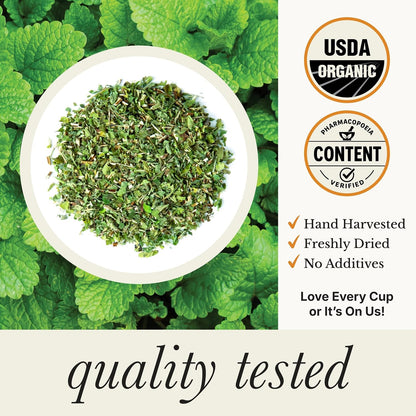 Organic Lemon Balm Tea - Caffeine Free Loose Leaf Herbal Tea - Pharmacopoeia Potency - 25 Servings