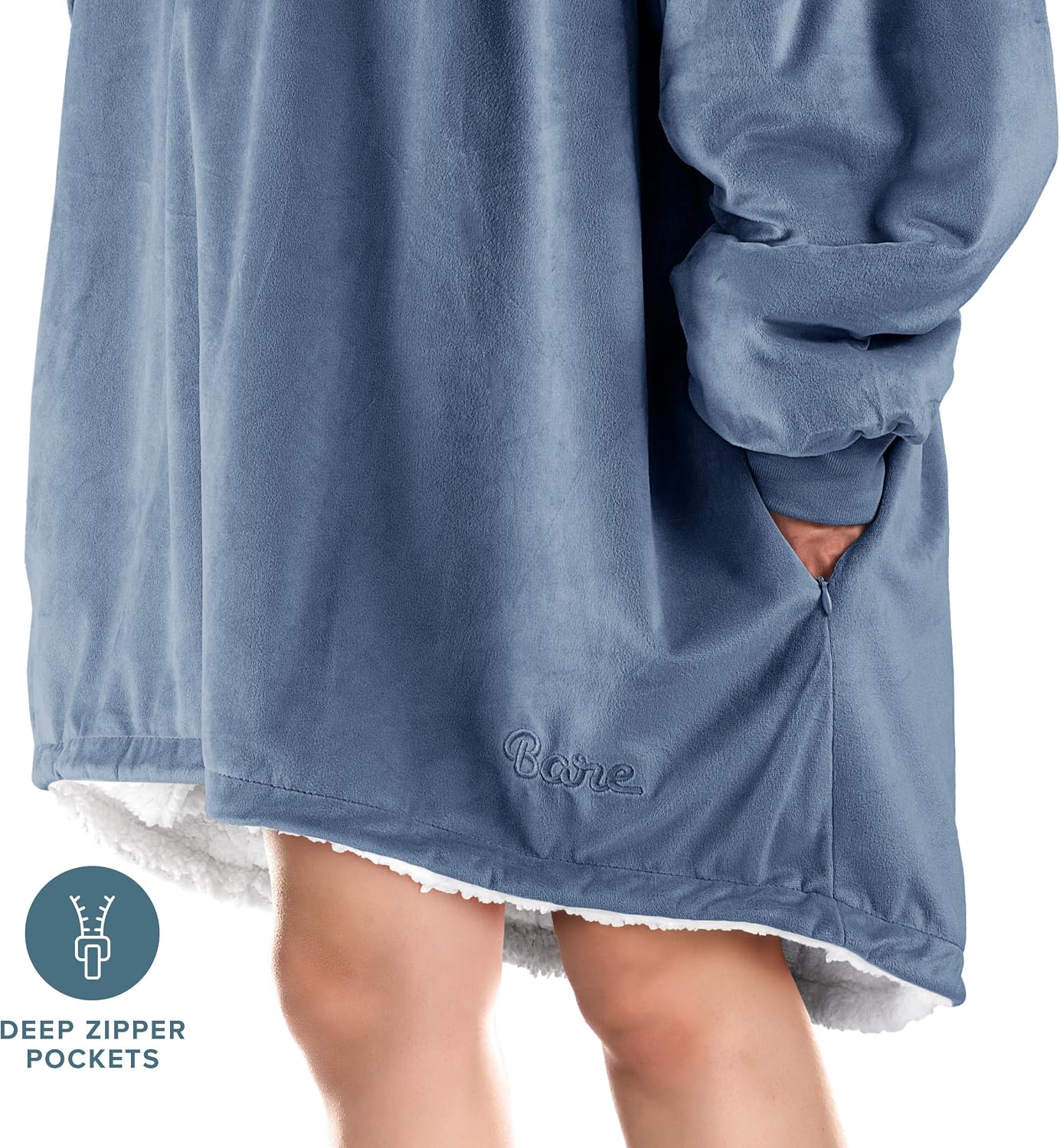 Bare Home Wearable Blanket Hoodie - Soft Plush Sherpa - Warm and Cozy - Oversized Wearable Blanket