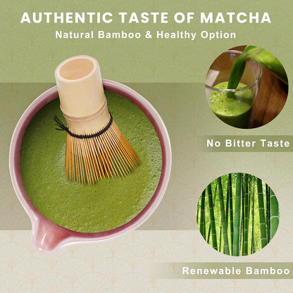 Matcha Whisk Set, Ceramic Matcha Set Includes Matcha Bowl, Matcha Whisk (Chasen) and Holder, Sifter, Bamboo Scoop & Spoon - 6 Pcs Matcha Kit for Matcha Lovers White