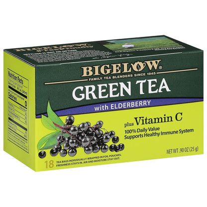Bigelow Tea Green Tea with Elderberry Plus Vitamin C, 18 Count (Pack of 6)