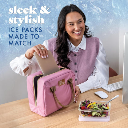 Cool Coolers by Fit & Fresh 4 Pack XL Slim Ice Packs, Quick Freeze Space Saving Reusable Ice Packs for Lunch Boxes or Coolers