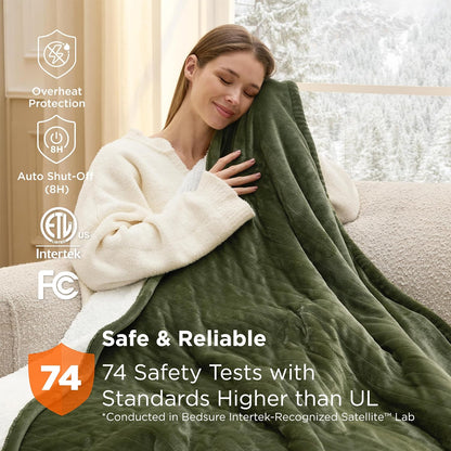 Bedsure Heated Blanket Throw Blanket with Preheat Function - Fast Heating Electric Blanket, Soft Flannel Throw with 6 Time Settings(Up to 10H), 6 Heating Settings, Gifts for Grandma (50"x60", Cream)