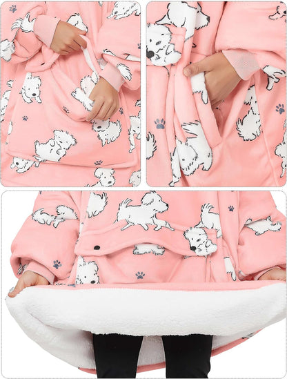KFUBUO Wearable Blanket Hoodie for Adults Sherpa All Patterns Cat Oversized Sweatshirt Blanket with Pockets for Women
