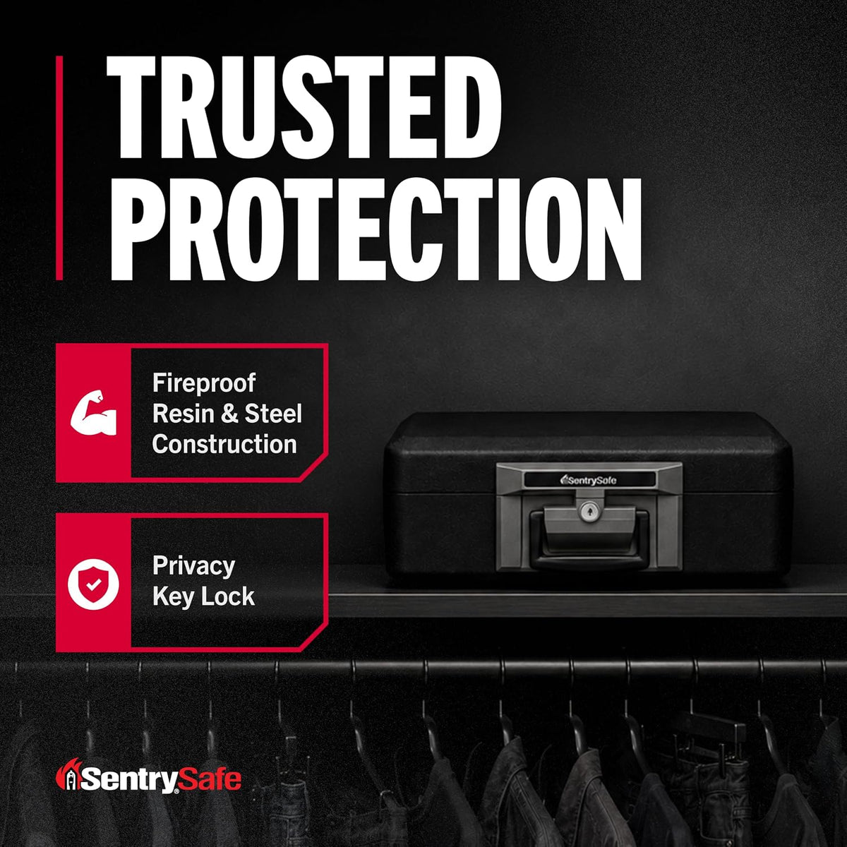 SentrySafe Fireproof Safe Box with Key Lock, Chest Safe with Carrying Handle to Secure Money, Jewelry, Documents, 0.25 Cubic Feet, 6.3 x 15.3 x 12.1 Inches, 1160