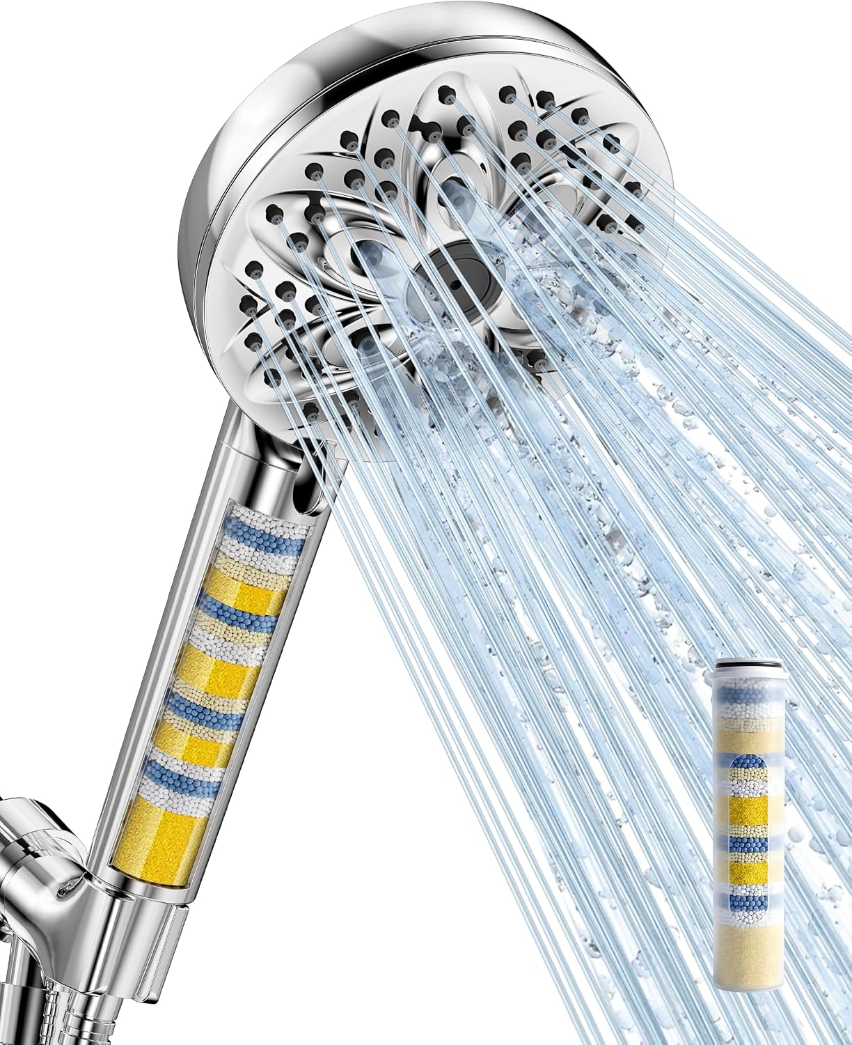 6-Setting Shower Head with Handheld, JDO High Pressure Hand held Shower Head, 4.7 Inch Chrome Detachable Showerhead Set with 59 Inch Stainless Steel Hose and Adjustable Showerhead Holder
