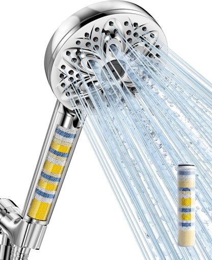 6-Setting Shower Head with Handheld, JDO High Pressure Hand held Shower Head, 4.7 Inch Chrome Detachable Showerhead Set with 59 Inch Stainless Steel Hose and Adjustable Showerhead Holder