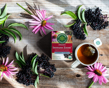 Traditional Medicinals, Organic Immune Zoom Echinacea Elderberry Tea Immune Elderberry, 16 Count (Pack of 2)