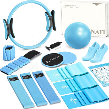 NANATI Pilates Kit, Home Pilates Workout Kit for Women, Pilates Equipment with 14.5" Pilates Ring and Ball, Resistance Bands, Ankle Weights, Sliders & Grip Socks for Home Workouts