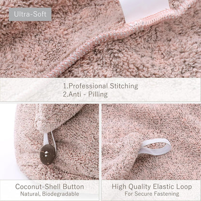 myHomeBody Hair Towel Wrap, Luxury Quick Drying Turban, Ultra Soft Absorbent Charcoal Fiber Cap, with Coconut Shell Button – Gray
