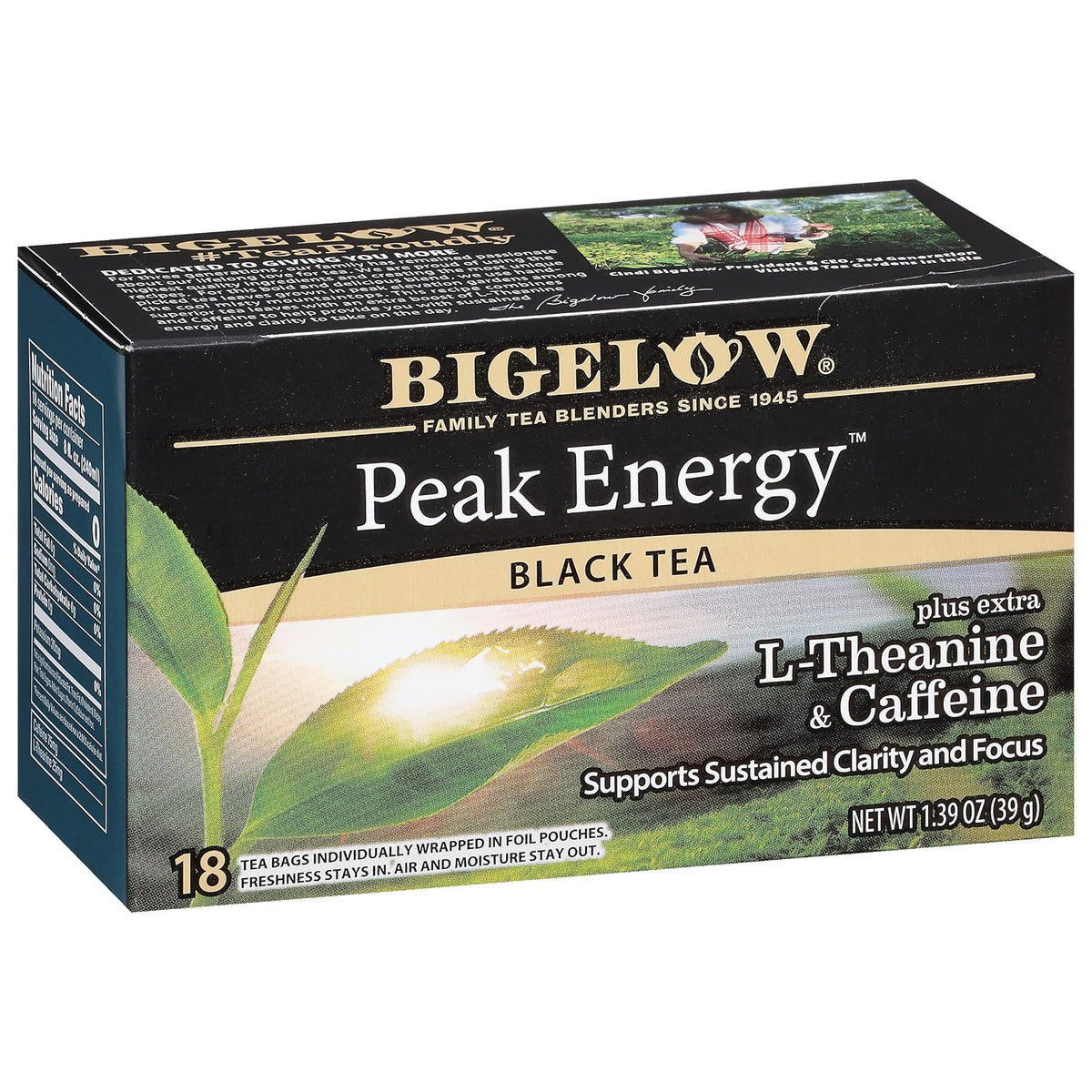 Bigelow Tea Peak Energy Plus Extra L-Theanine & Caffeine, 18 Count (Pack of