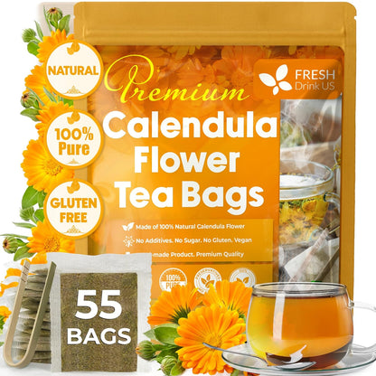 FreshDrinkUS, Premium Calendula Flower Tea, 55 Count, Pure, Caffeine Free