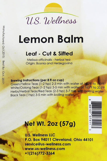 Lemon Balm (Herbal Tea): (Melissa Officinalis Caffeine Free) - Balm Leaf (Cut and Sifted), 1lb (16Oz) U.S. Wellness Bulk Tea