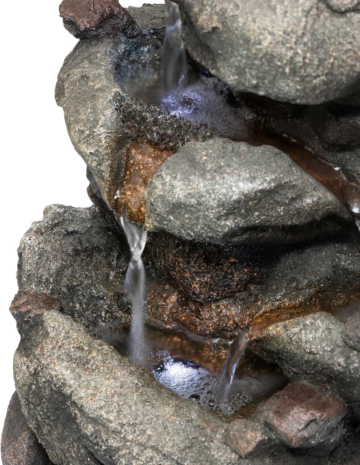 Alpine Corporation 13" Tall Indoor Tabletop Water Fountain, 4 Tier Cascading Water Feature with LED Lights for Home, Office, Living Room, or Zen Decor, Gray
