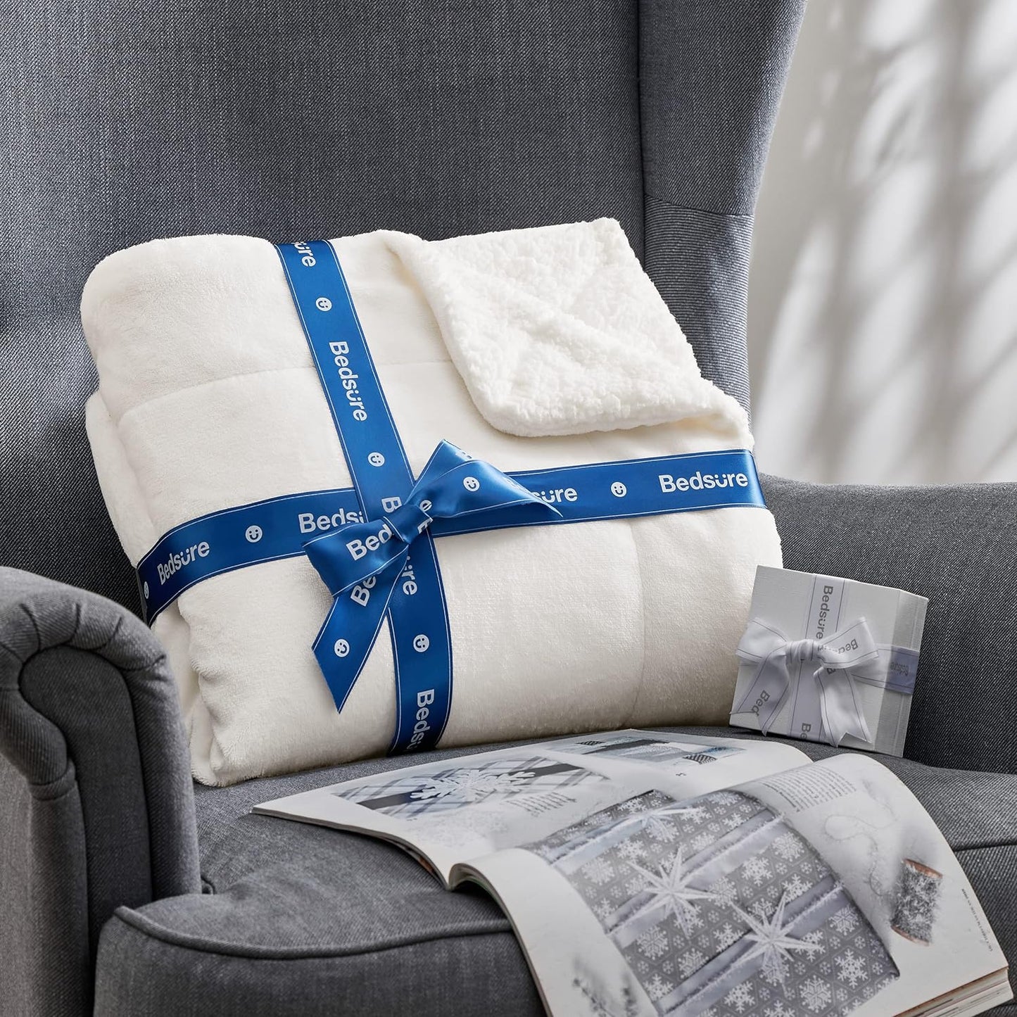 Bedsure GentleSoft Sherpa Fleece Throw Blanket for Couch, Non-Heated, Thick & Warm Cozy Blanket for Winter, Soft Fuzzy Plush Throw Gifts for Women and Men, Grey, 50x60 Inches