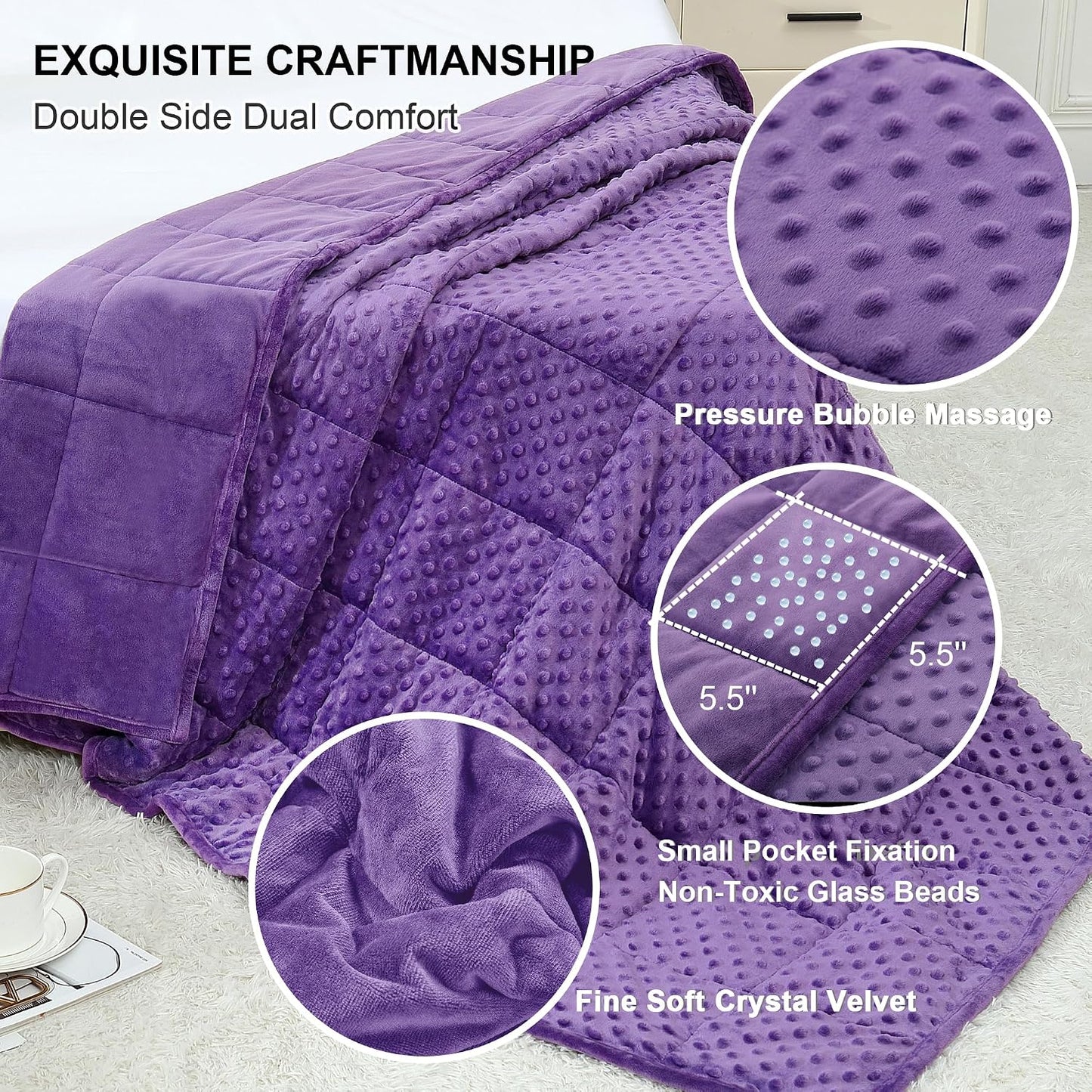 Alomidds Weighted Lap Blanket 7lbs, Cozy Luxury Breathable Weighted Blanket for Adults, Weighted Lap Pad for Travel, Relaxation, Sleeping, Purple, 29" x 24"