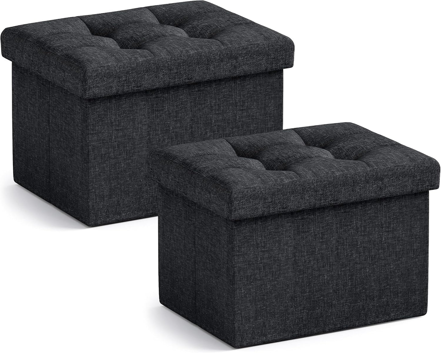 Ornavo Home Small Storage Ottoman Foldable Collapsible Rectangle Linen Ottoman Foot Rest Stool Seat, for Living Room, Bedroom, Home Office, Dorm - 12 x 16 x 12, Black
