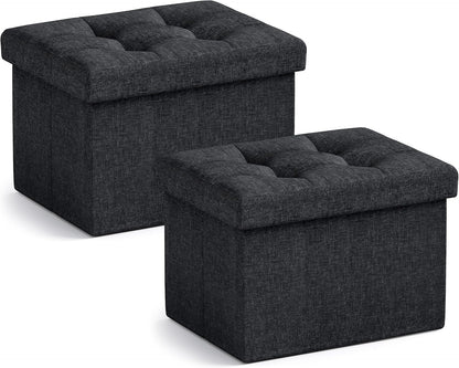 Ornavo Home Small Storage Ottoman Foldable Collapsible Rectangle Linen Ottoman Foot Rest Stool Seat, for Living Room, Bedroom, Home Office, Dorm - 12 x 16 x 12, Black