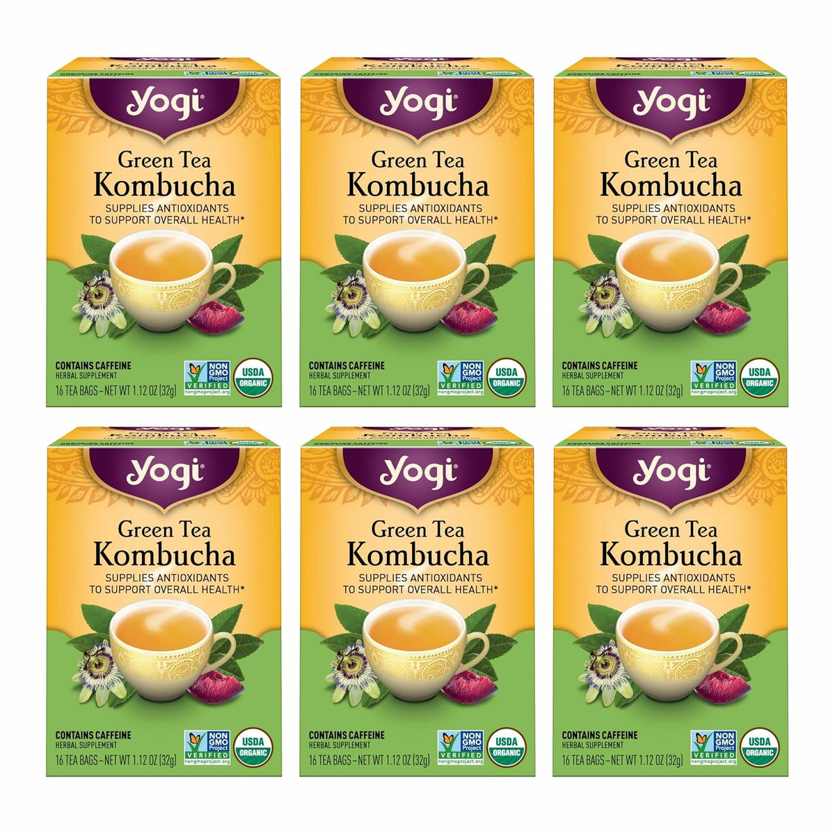 Yogi Green Tea Kombucha, 16 Tea Bags (6 Pack)