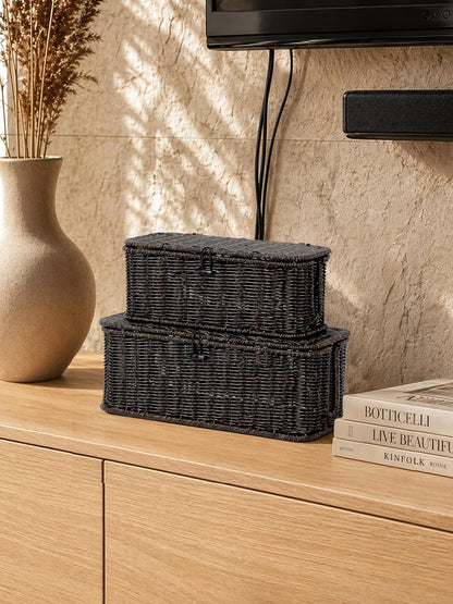 Cable Management Box, Cord Organizer with Lid & Cable Ties - Brown, L