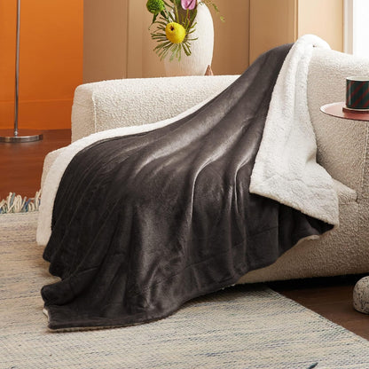 Bedsure GentleSoft Sherpa Fleece Throw Blanket for Couch, Non-Heated, Thick & Warm Cozy Blanket for Winter, Soft Fuzzy Plush Throw Gifts for Women and Men, Grey, 50x60 Inches