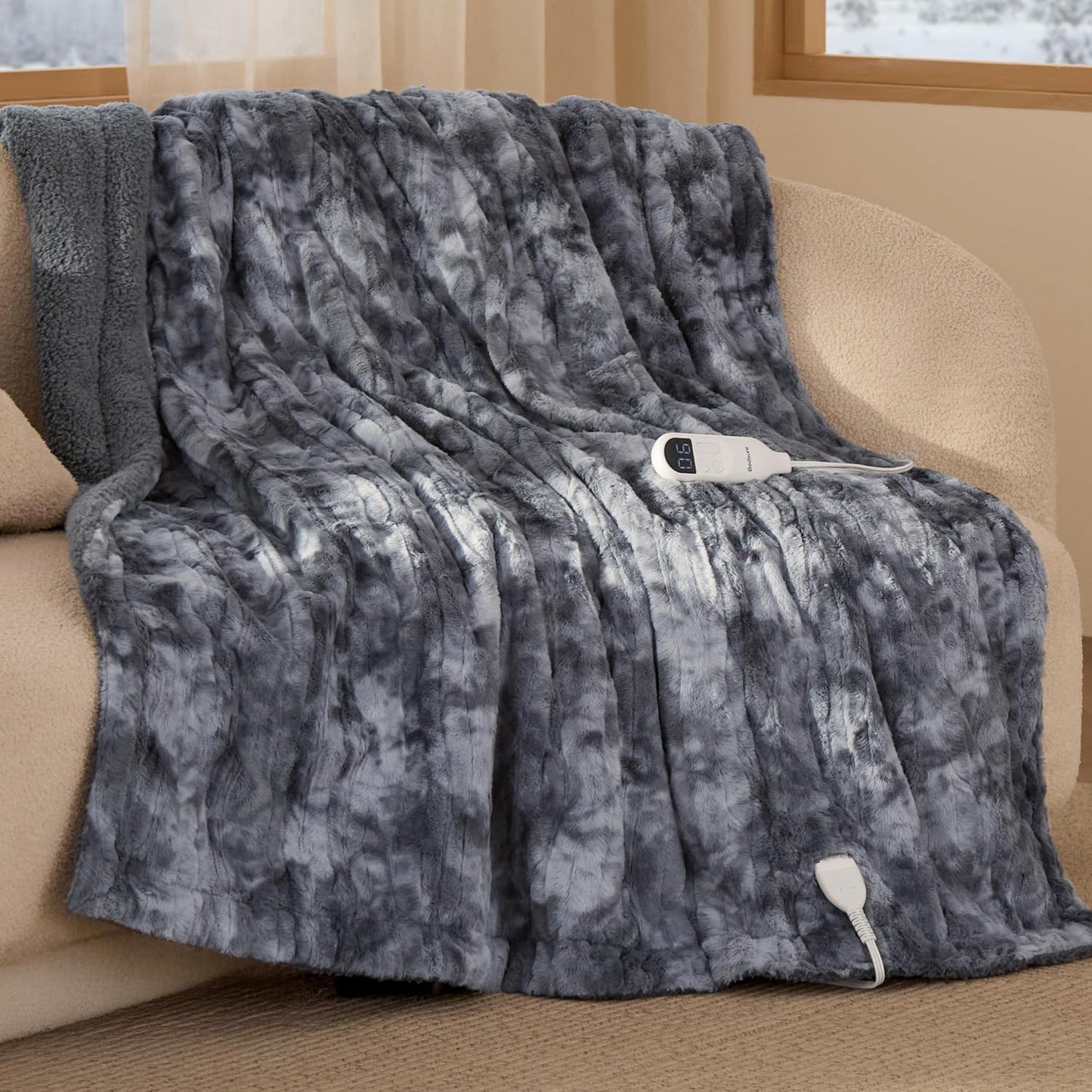 Bedsure Heated Blanket Throw Blanket with Preheat Function - Fast Heating Electric Blanket, Soft Flannel Throw with 6 Time Settings(Up to 10H), 6 Heating Settings, Gifts for Grandma (50"x60", Cream)