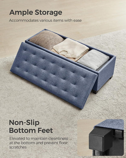 SONGMICS Storage Ottoman Bench, Foot Rest with Legs, 15.7 x 43.3 x 15.7 Inches, End of Bed Bench, Storage Chest, Load up to 660 lb, for Living Room, Bedroom, Entryway, Dark Gray ULSF088G01