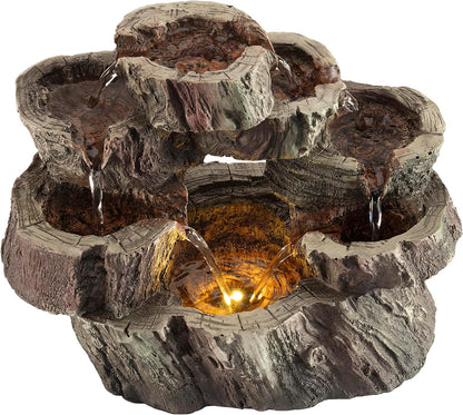 Alpine Corporation | 14"H Indoor Tiered Log Tabletop Fountain with LED Lights — Cascading Waterfall Design Creates Relaxing Ambiance for Home & Office Décor