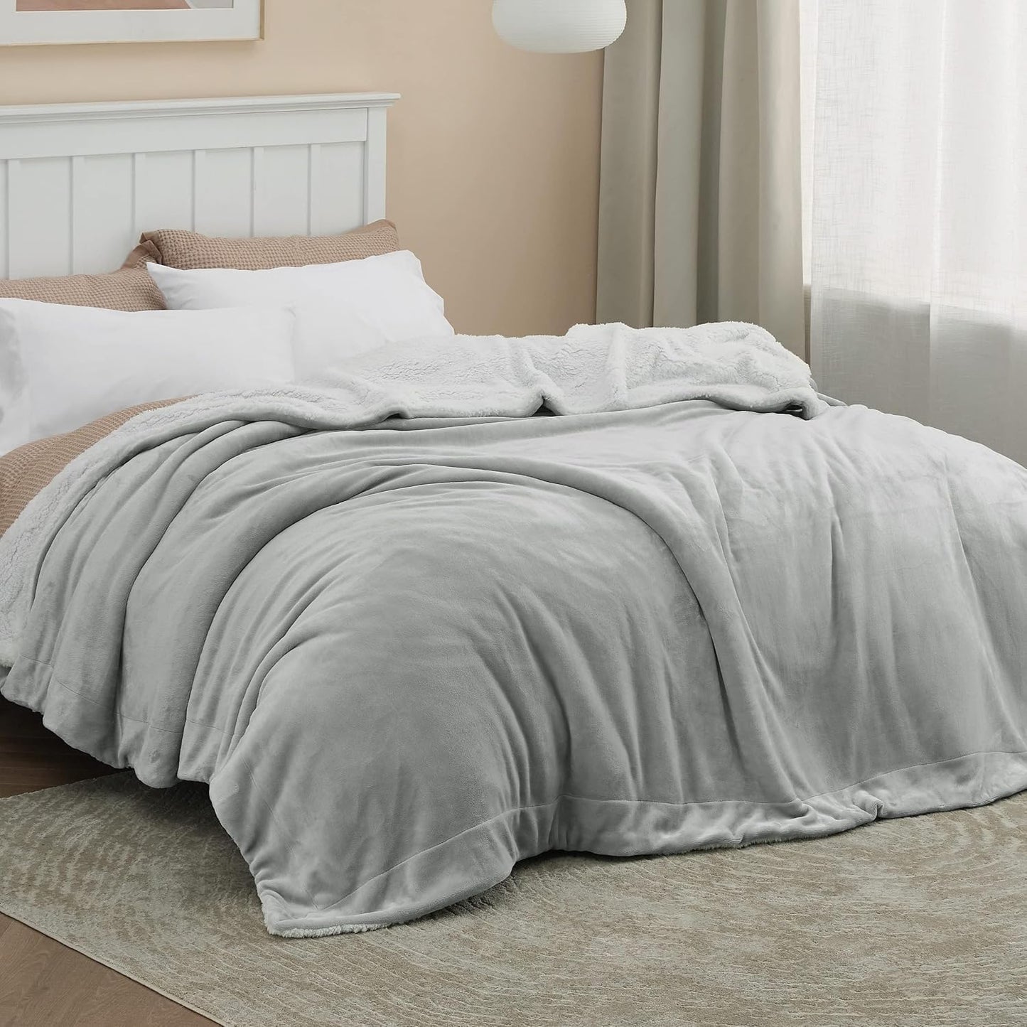 Bedsure GentleSoft Sherpa Fleece Throw Blanket for Couch, Non-Heated, Thick & Warm Cozy Blanket for Winter, Soft Fuzzy Plush Throw Gifts for Women and Men, Grey, 50x60 Inches